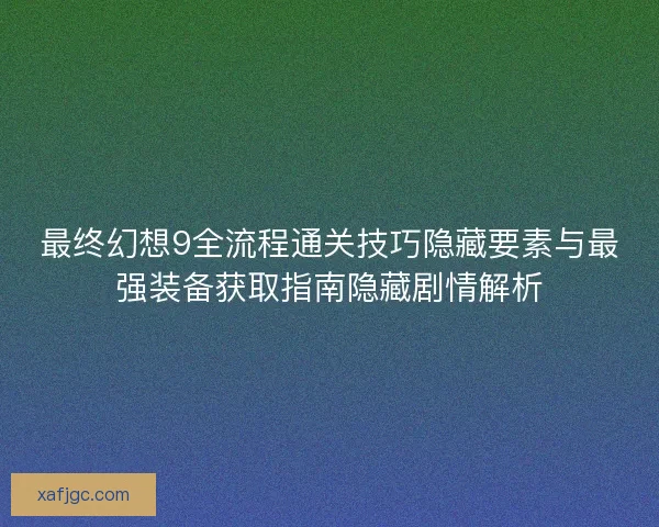 最终幻想9全流程通关技巧隐藏要素与最强装备获取指南隐藏剧情解析